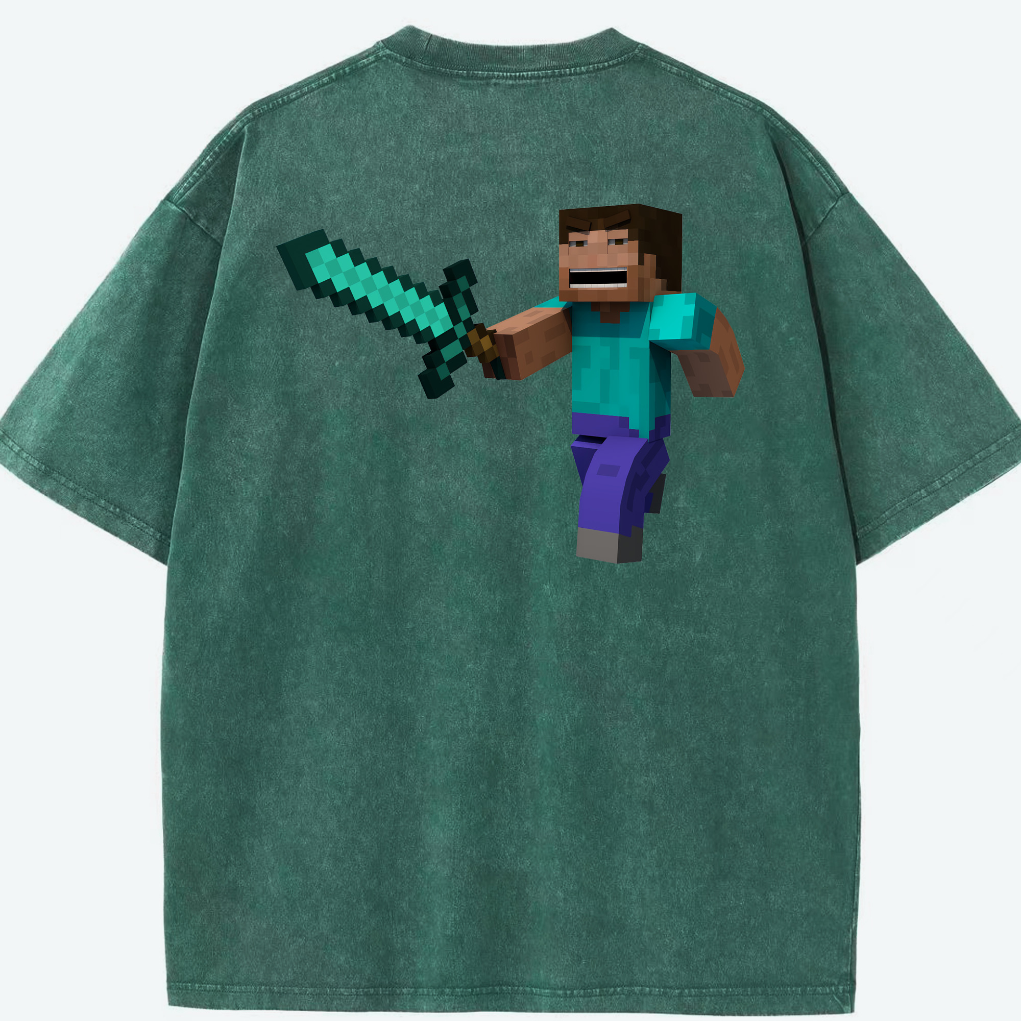 （画像用） マインクラフト ブロックの世界 Minecraft MC Block world 綿100% ヴィンテージ風 半袖Tシャツ（背面プリント）